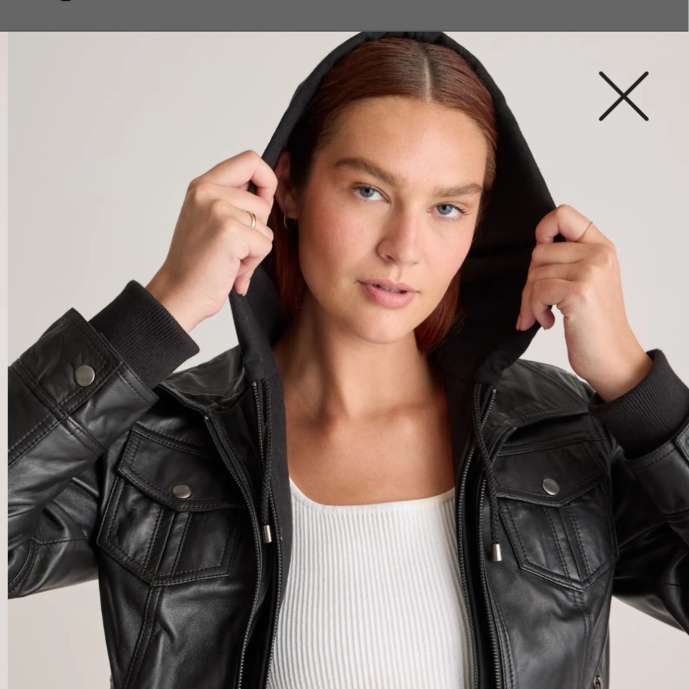 Quince Black Leather Jacket with Hood